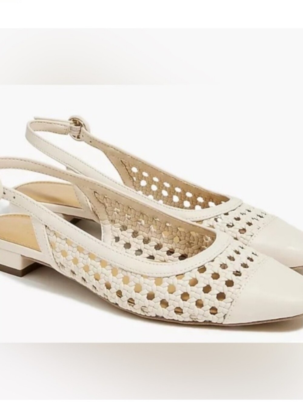 J. Crew Woven Ivory Slingback Flats Buckle Old Money Cap Almond Toe Boho Shoes